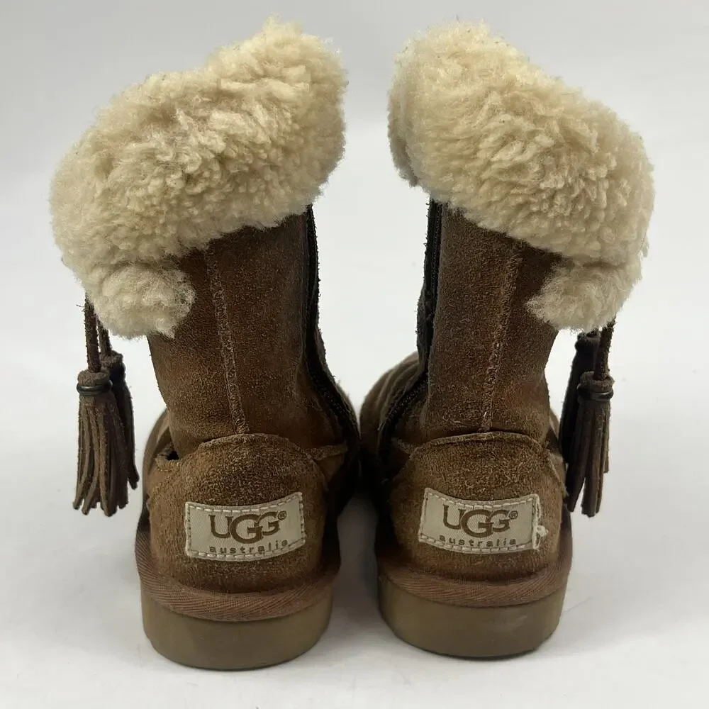 UGG Kids Tacey Boots Toddler Size 8 Brown Suede Shearling Lined Zip Tassel